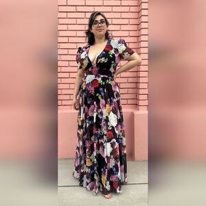 Mac Duggal Multicolor Floral Chiffon Dress